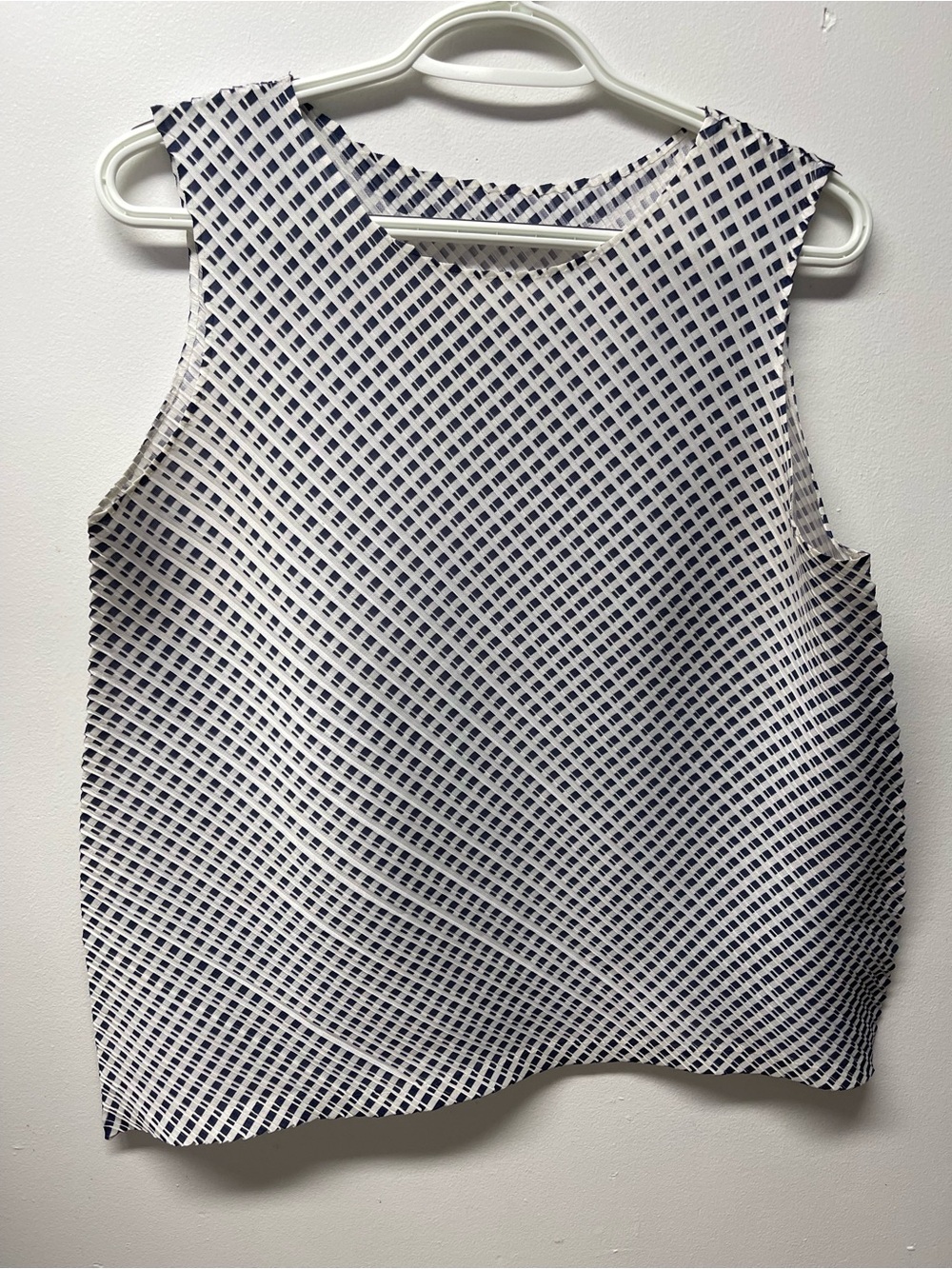 Issey Miyake Navy & White Geometric Checker Sleeveless Tank Made in Japan Size 5
